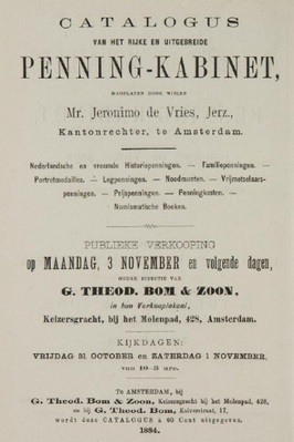 14081
<br/>
Catalogus van het rijke en uitgebreide penning-kabinet, nagelaten door wijlen Mr. Jeronimo de Vries Jerz., kantonrechter, te Amsterdam
<br/>
<em></em>